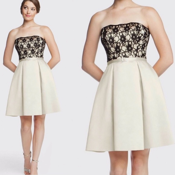 D. Tutura~Gather & Gown* Lace/Satin Mini Bridal Prom Party Dress Blk/Ivory~10 - Picture 1 of 11